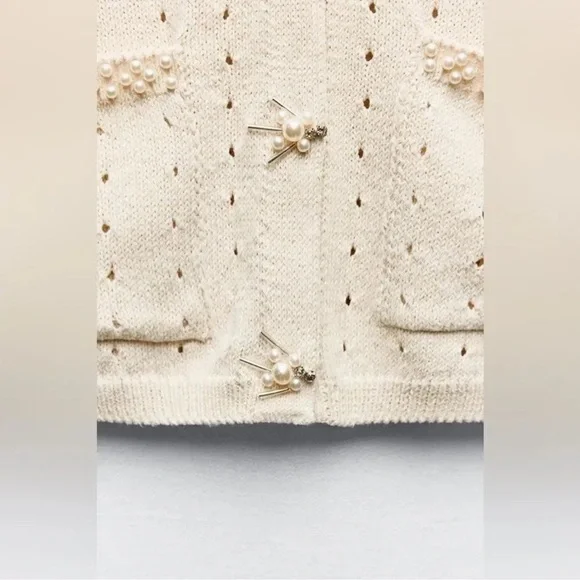 ZARA PEARL KNIT CARDIGAN SIZE M NWT - Picture 4 of 7